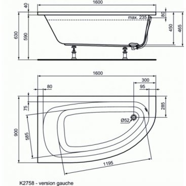 Ванна Ideal Standard Hotline Offset 160x90 левосторонняя