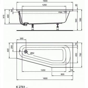 Ванна Ideal Standard Hotline Offset 160x70 правосторонняя