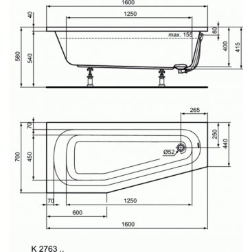 Ванна Ideal Standard Hotline Offset 160x70 левосторонняя