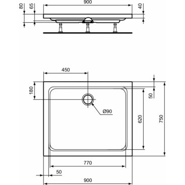 Поддон акриловый Ideal Standard Hotline K277201 90x75