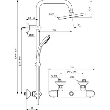 Душевая стойка Ideal Standard Idealrain Eco A6421AA