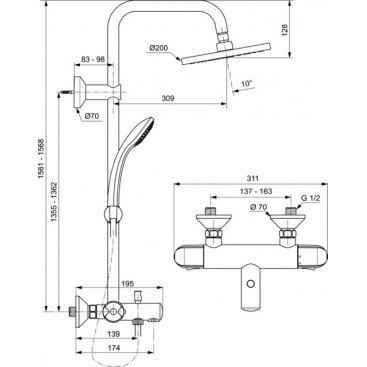 Душевая стойка Ideal Standard Idealrain Eco A6426AA