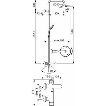 Душевая стойка Ideal Standard Idealrain Eco B1097AA