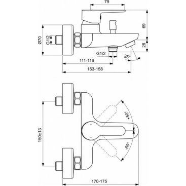 Смеситель для ванны Ideal Standard Sesia BC208AA