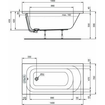 Ванна встраиваемая Ideal Standard Simplicity 140x70