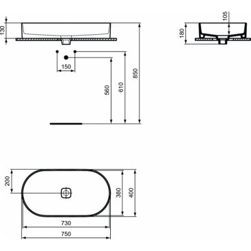 Раковина Ideal Standard Strada II Oval Vessel T298001 75 см