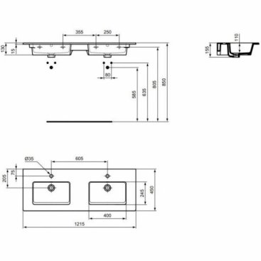 Раковина двойная Ideal Standard Tempo Vanity E053401 120 см