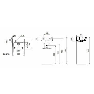 Раковина Ideal Standard Tempo T056801 35 см