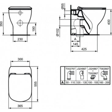 Унитаз приставной Ideal Standard Tesi AquaBlade T0077V3