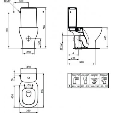 Унитаз-компакт Ideal Standard Tesi AquaBlade T0087V1 безободковый