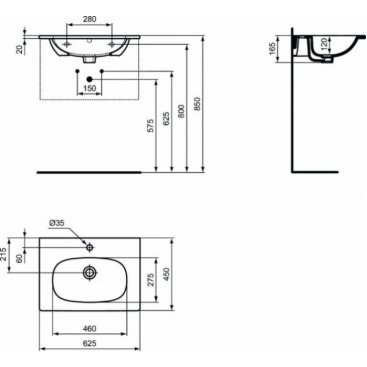 Раковина Ideal Standard Tesi T3510V3 62 см