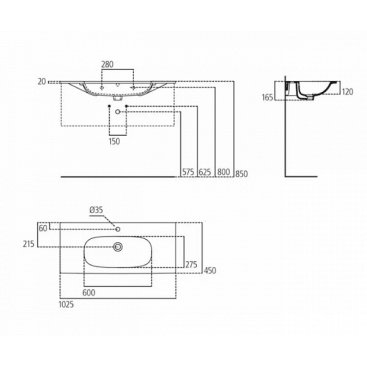 Раковина Ideal Standard Tesi T350801 102 см