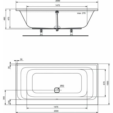 Ванна встраиваемая Ideal Standard Tonic II Duo 200x100
