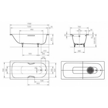 Ванна Kaldewei Saniform Plus Star 331 150x70 Antislip-Perl-Effekt