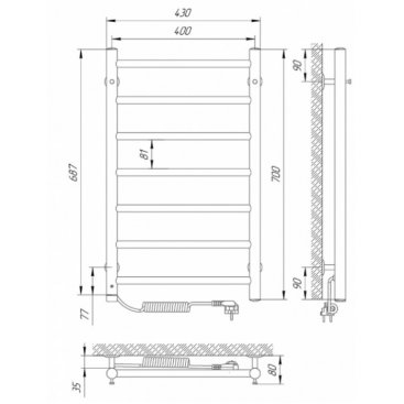 Полотенцесушитель электрический Laris Джаз 400x700