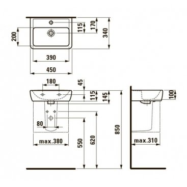 Раковина с полупьедесталом Laufen Pro A 811951+819952 белая