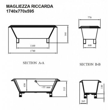 Ванна акриловая Magliezza Riccarda 174x77 см ножки бронза