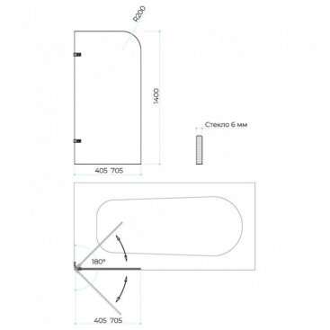 Шторка на ванну MaybahGlass MGV-651-6 70.5 см