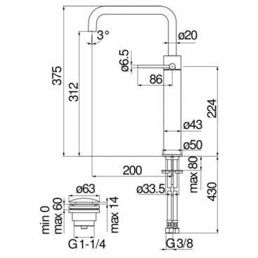 Смеситель для раковины Nobili Velis VE125158/2FLP черный