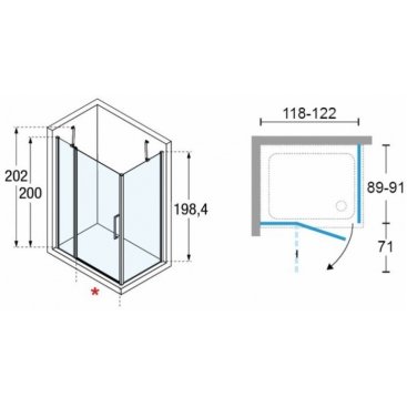 Душевой уголок Novellini Young Y22P117-1H+Y2F1B89-1H 120x90