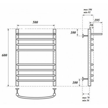 Полотенцесушитель водяной Point Альфа П7 500x600 с полкой