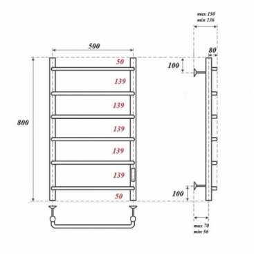 Полотенцесушитель электрический Point Ника П6 500x800