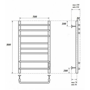 Полотенцесушитель электрический Point Сатурн П8 500x800 черный