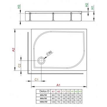 Душевой поддон Radaway Delos D 90x75 с панелью