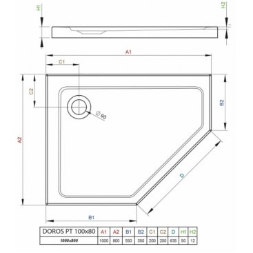 Душевой поддон Radaway Doros PT 100x80