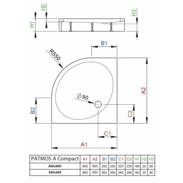 Душевой поддон Radaway Patmos A 90x90 Compact