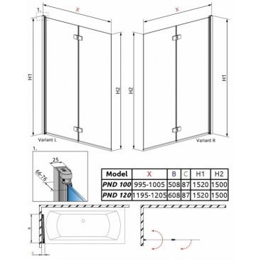 Душевая шторка на ванну Radaway Fuenta New PND 100 см