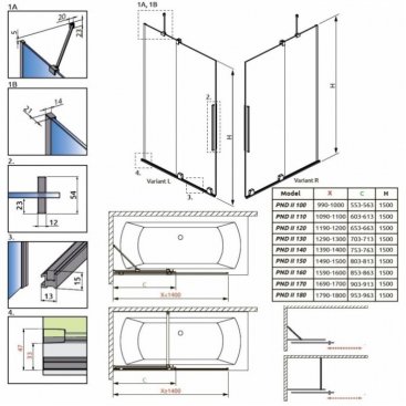 Душевая шторка на ванну Radaway Furo Black PND II 100 см