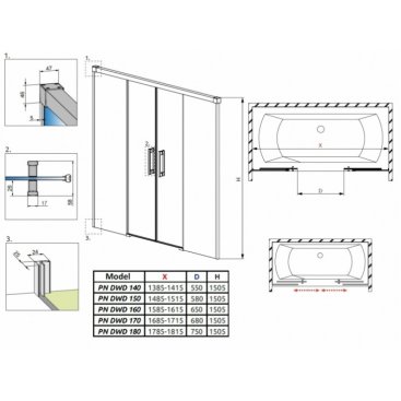 Душевая шторка на ванну Radaway Idea PN DWD 150 см