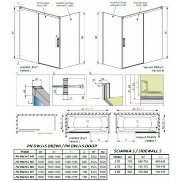 Душевая шторка на ванну Radaway Idea PN DWJ+S 180x75 см