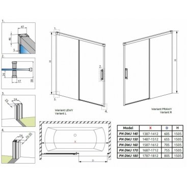 Душевая шторка на ванну Radaway Idea PN DWJ 150 см