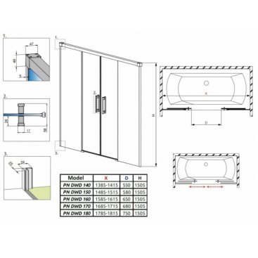 Душевая шторка на ванну Radaway Idea Black PN DWD 180 см