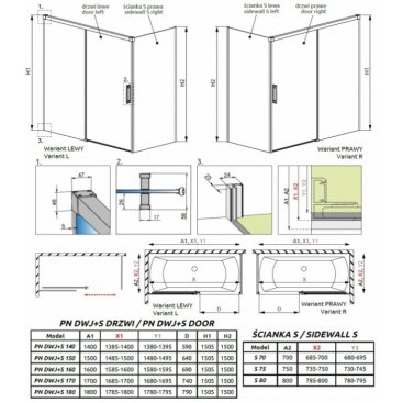 Душевая шторка на ванну Radaway Idea Black PN DWJ+S 170x80 см