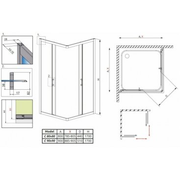 Душевой угол Radaway Premium Plus C 1700 90x90 см