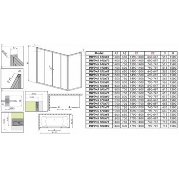 Душевая шторка на ванну Radaway Vesta DWD+S 180x80 см