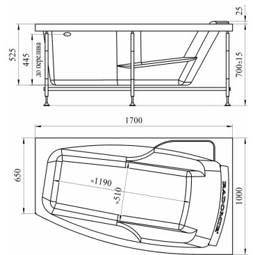 Ванна Радомир Аризона 170х100