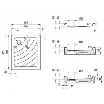 Душевой поддон акриловый Ravak Kaskada Aneta LA 90x75