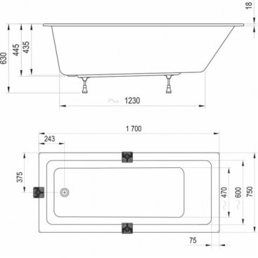 Ванна акриловая Ravak 10° Slim 170x75