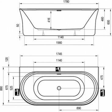 Ванна акриловая Ravak Ypsilon Wall B 178x86