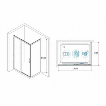 Душевой уголок RGW Leipzig LE-41 B (LE-12B+Z-050-2B) 140x90