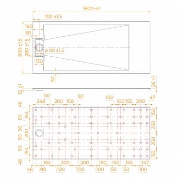 Душевой поддон RGW TUS-W 180x80