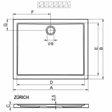 Душевой поддон Riho Zurich 250 90x90