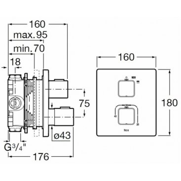 Смеситель для душа Roca T-1000 Square 5A2C1AC00