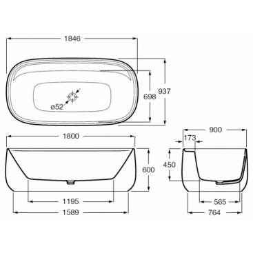 Ванна Roca Beyond 180x90 без отверстий под смеситель