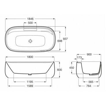 Ванна Roca Beyond 180x90 см с отверстиями под смеситель