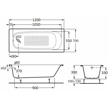Ванна чугунная Roca Continental 120x70 см